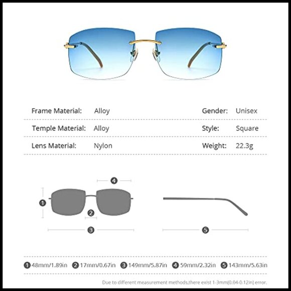 Oversized Frameless Square Sunglasses UV400 Nylon Lens Retro Chic Fashion main image 5